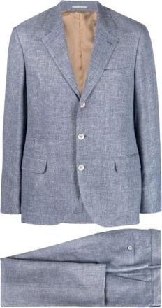 Brunello Cucinelli Single-breasted tweedelig pak - Heren - Pakken - Blauw - Maat: XL Tweed
