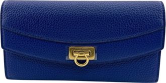 Ferragamo Navy Leather Long Wallet (Tri-Fold) (Pre-Owned)