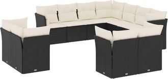 vidaXL Set De Sof&aacute;s De Jard&iacute;n 11 Pzas Y Cojines Rat&aacute;n Sint&eacute;tico Negro Vidaxl