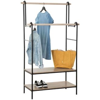 5five Simply Smart Burro De Ropa Doble 2 Estantes Y 2 Barras Colgadoras Madera Y Metal Negro Y Roble Claro 96x164 Cm