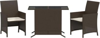 vidaXL Sillas y mesita de jardín con cojines 3 piezas ratán pe marrón Vidaxl