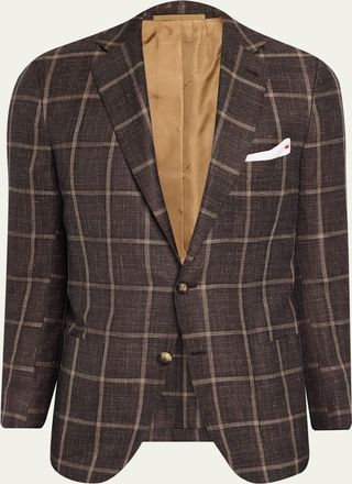 Kiton Mens Windowpane Cashmere and Silk Single-Breasted Sport Coat
