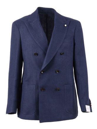 Lubiam Double Breasted Drop 7 Textured Blazer