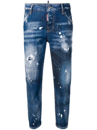Dsquared2 bleached effect cropped jeans - women - Spandex/Elastane/Cotton/Polyester/Cotton - 40 - Blue