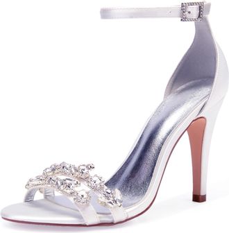Generic Wedding Shoes Women Open Toe Heels Bridal Ankle Strap Sexy Stiletto High Sandals for Party Prom Dating Wedding10.5Cm,White,5 UK