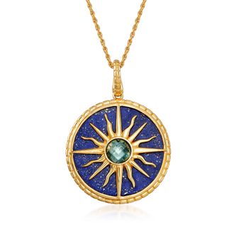 Ross-Simons Lapis and London Blue Topaz Sun Pendant Necklace in 18kt Gold Over Sterling