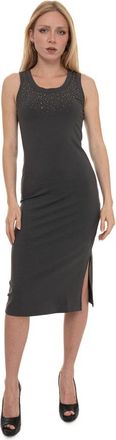Emporio Armani Kristal-Versierde Midi Jurk - Dames - Casual kleedjes - Grijs - S - Katoen - Kleedjes