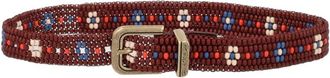 Etro Brown Beaded Geometric Buckle Belt
