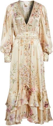 Camilla Beaded Print Long Sleeve Silk Dress in Adorned In Aranjuez at Nordstrom, Size X-Small