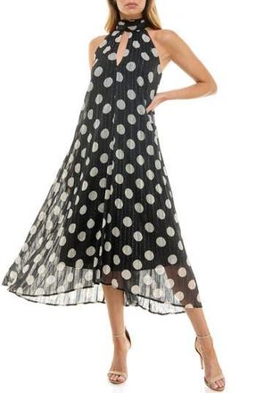 Socialite Metallic Pleated Chiffon Midi Dress in Black/Ivory Dot at Nordstrom Rack, Size Small