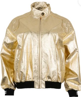 Chanel Runway Gold Leather Bomber Jacket Size M