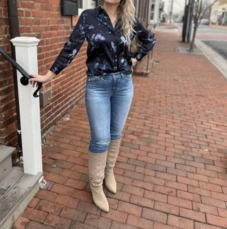 L'agence Dani Button-Down Blouse In Midnight Multi Moon Floral