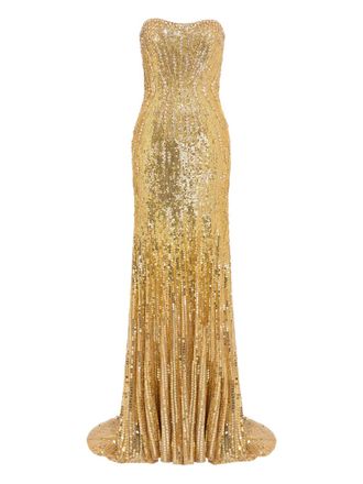 Jenny Packham Sarai strapless maxi-jurk verfraaid met pailletten - Goud