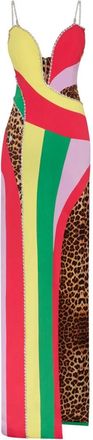 Philipp Plein Kleedjes, Dames, Veelkleurig, XS, Satijn, Satijnen Lange Jurk Patchwork