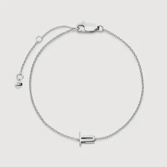 Monica Vinader Sterling Silver Initial T Chain Bracelet