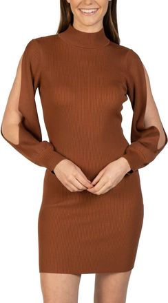 Love Token Bubble Sleeve Knit Mini Dress In Cinnamon