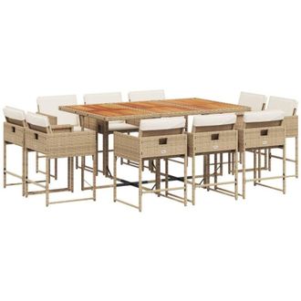 vidaXL Set Comedor De Jard&iacute;n 11 Pzas Con Cojines Rat&aacute;n Sint&eacute;tico Beige Vidaxl