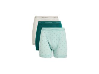 Calvin Klein Underwear Cotton Classics Boxer Brief 3-Pack Mens Underwear White Sand/Diamond Logo Niagra Mist/Aqua Bar : XL (40-42)