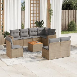 vidaXL Set De Sof&aacute;s De Jard&iacute;n 9 Pzas Con Cojines Rat&aacute;n Sint&eacute;tico Beige Vidaxl