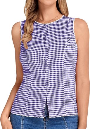 Belle Poque Womens Plaid Vest Summer Casual Lightweight Singe Breasted Waistcoat Purple and White M