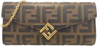 Fendi Brown Leather Chain/Shoulder Wallet (Pre-Owned)