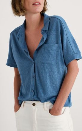 Seasalt Cornwall Parsley Fern Linen Button-Up Shirt in Sailor at Nordstrom, Size 16 Us