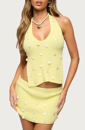 Edikted Lylah Open Back Charm Knit Halter Top in Light-Yellow at Nordstrom, Size X-Large