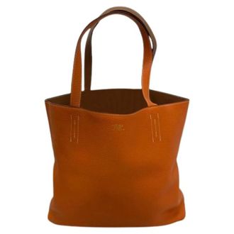 Herm&egrave;s Vintage, unisex, Oranje, ONE Size, Leer, Pre-owned Double Sens 45 Reversible Tote Bag