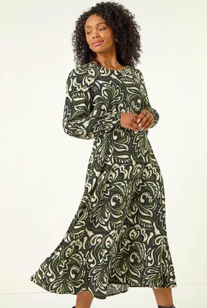 Roman Printed Shirred Midi Dress