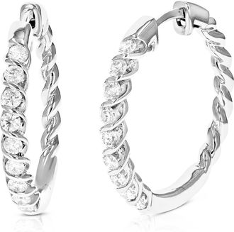 Vir Jewels 3/4 cttw Lab Grown Diamond Hoops Earrings in Sterling Silver With Hidden Post For Women