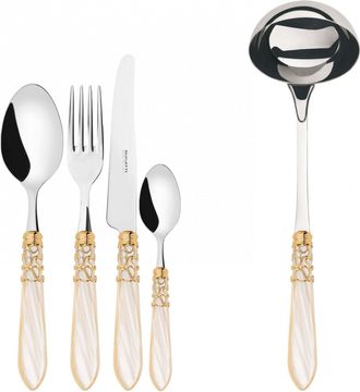 Bugatti Melodia Ghiera Dorata, Posate Set 49 Pz, Scatola Legno Weng&egrave;, Casa Bugatti - Colore: Avorio