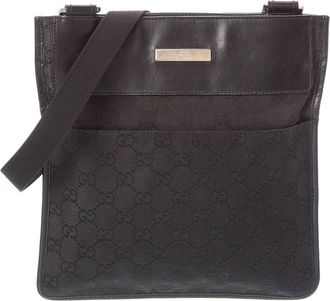 Gucci Black Gg Denim Flat Messenger 27639 (Authentic Pre-Loved)