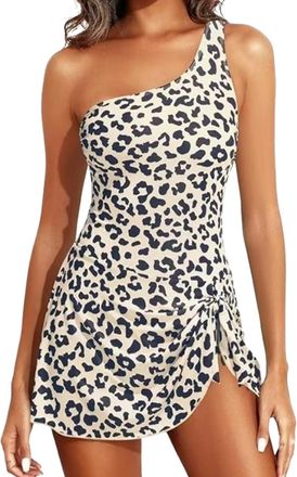 Generic Swimconch Swimsuit with Skirt,One Shoulder One Piece Swimsuit for Women Tummy Control Bathing Sexy Slim Fit (G,L)