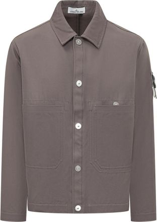 Stone Island Grey Solid Shirt Collar Jacket