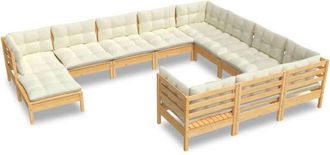 vidaXL Muebles De Jard&iacute;n 11 Piezas Y Cojines Madera De Pino Crema Vidaxl