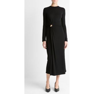 Vince Wool Blend Drape Midi Dress in Black at Nordstrom, Size X-Small