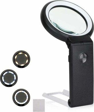 OEM Lupa Iluminada, Lupa De Mano Con Soporte 6x 25x Con 8 Luces Led, L&aacute;mpara De Aumento Regulable, L&aacute;mpara De Aumento Con Soporte Plegable, Para Lectura, 