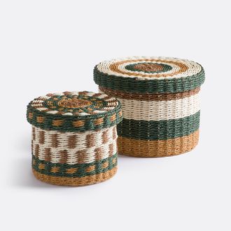 La Redoute Interieurs Set van 2 manden met deksel, gevlochten papier, Onaga
