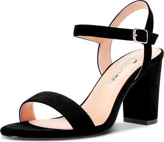 Castamere Women Chunky Block High Heel Ankle Strap Sandals Peep Open Toe Buckle Wedding Office Dress 8.5 CM Heels Black Suede 2.5 UK