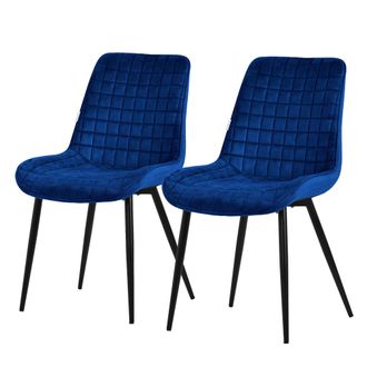 ML Design Set 2x Sillas De Comedor Azul Oscuro Con Respaldo, Asiento Ergon&oacute;mico Acolchado Tapizado De Terciopelo Con Patas De Metal Sill&oacute;n De Dise&ntilde;o Moderno Par