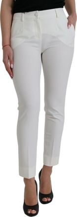 Dolce & Gabbana White Wool Mid Waist Tapered Womens Pants