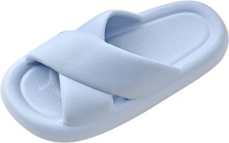 Generic Women Slippers with Thick Non Slip Sole Soft Open Toe Slip On Indoor Bathroom Comfortable Solid Color Design (Blue, 5.5)