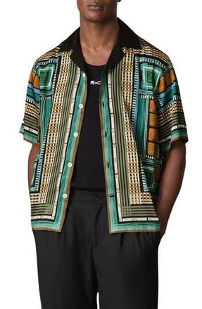 Reiss x Ch&eacute; Sala Satin Camp Shirt in Green Multi at Nordstrom Rack, Size X-Large