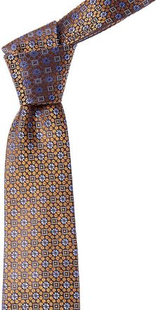 Canali Mustard Floral Squares Silk Tie