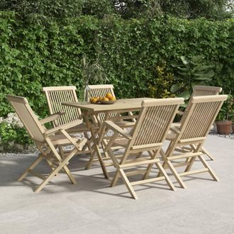 vidaXL Juego De Comedor De Jard&iacute;n 7 Piezas Madera Maciza De Teca Gris Vidaxl