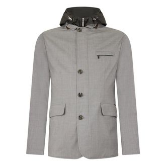Moorer Light Jackets, male, Gray, Size: M Elegant Hooded Jacket