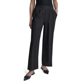 DKNY Logo Pull-On Wide Leg Pants in Black at Nordstrom, Size Xx-Small