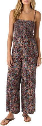 O'Neill Kaylane Floral Smocked Jumpsuit in Black at Nordstrom, Size Small