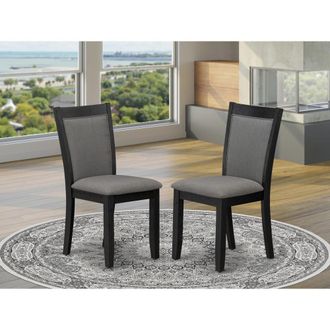 East West Furniture MZC6T50 Modern Dining Chairs - Dark Gotham Grey Linen Fabric Seat and High Chair Back - Wire Brushed Black Finish (SET OF 2)