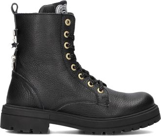 Develab Meisjes Zwarte Leren Veterboots - Dames - Veterlaarzen - Zwart - 34 EU - Leer - Schoenen